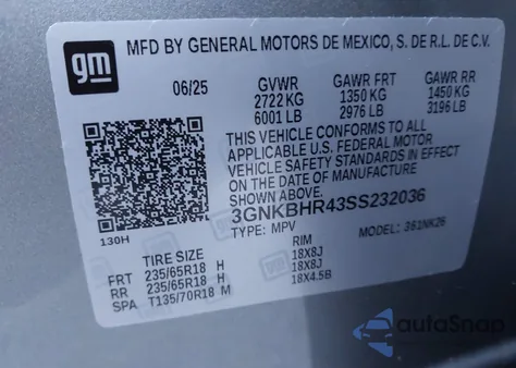 2025 Chevrolet Blazer Awd 2Lt из США, поврежденный, VIN 3GNKBHR43SS232036